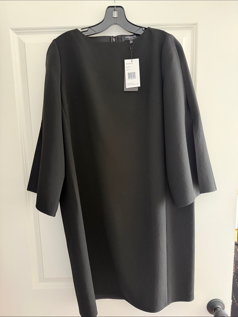 Lafayette 148 New York Black Mid-Long-Sleeve Shift Dress